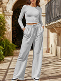 Casual suit top with high-waisted wide-leg pants