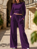 Casual suit top with high-waisted wide-leg pants