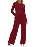 Casual suit top with high-waisted wide-leg pants