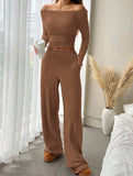 Casual Elastic Waist Wide-Leg Pants Set