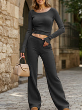 Casual Elastic Waist Wide-Leg Pants Set