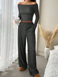 Casual Elastic Waist Wide-Leg Pants Set