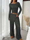 Casual Elastic Waist Wide-Leg Pants Set
