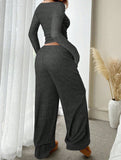 Casual Elastic Waist Wide-Leg Pants Set