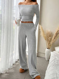 Casual Elastic Waist Wide-Leg Pants Set