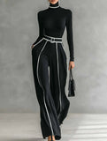 Slimming long-sleeved knit wide-leg pants set