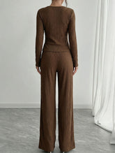 V-neck crossover long-sleeved T-shirt and trousers set