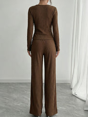 V-neck crossover long-sleeved T-shirt and trousers set