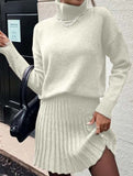 Casual turtleneck knitted long-sleeved short skirt set