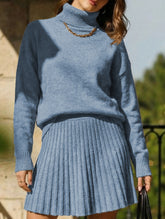 Casual turtleneck knitted long-sleeved short skirt set