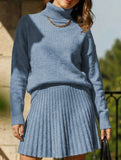Casual turtleneck knitted long-sleeved short skirt set