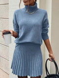 Casual turtleneck knitted long-sleeved short skirt set