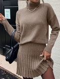 Casual turtleneck knitted long-sleeved short skirt set