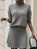 Casual turtleneck knitted long-sleeved short skirt set