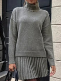 Casual turtleneck knitted long-sleeved short skirt set