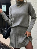 Casual turtleneck knitted long-sleeved short skirt set