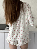 Summer printed cardigan ruffled pajamas for women