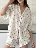 Summer printed cardigan ruffled pajamas for women