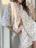 Summer printed cardigan ruffled pajamas for women