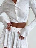 Women's openwork cardigan with heart print pajamas
