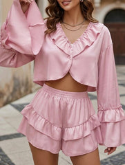 Spring Elastic Ruffled Women's Home Wear