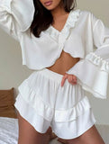 Spring Elastic Ruffled Women's Home Wear
