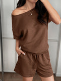 Women's Sporty Solid Color Short-Sleeve and Shorts Set