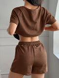 Women's Sporty Solid Color Short-Sleeve and Shorts Set