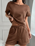 Women's Sporty Solid Color Short-Sleeve and Shorts Set