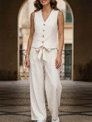 Elegant V-neck single-breasted vest and trousers set