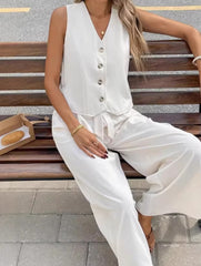 Elegant V-neck single-breasted vest and trousers set