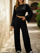Waist-Fitted Top and Wide Leg Pants Set_CWSS01434