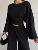Waist-Fitted Top and Wide Leg Pants Set_CWSS01434