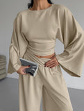 Waist-Fitted Top and Wide Leg Pants Set_CWSS01434