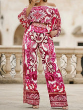 Printed Cold Shoulder Long Sleeve Set_CWSS01436