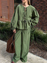 Stylish Ruffled Puff Sleeve Top and Pants Set_CWSS01438