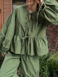 Stylish Ruffled Puff Sleeve Top and Pants Set_CWSS01438
