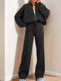 Women's drawstring sweatshirt and straight leg pants