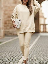 Women's Crew Neck Irregular Sweatshirt Set_CWSS01444