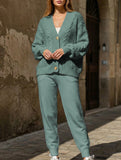 V-neck button-down thick knitted suit for women_CWSS01445