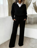 Casual collar loose top and wide-leg pants set_CWSS01448