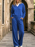 Casual collar loose top and wide-leg pants set_CWSS01448