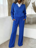 Casual collar loose top and wide-leg pants set_CWSS01448