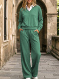 Casual collar loose top and wide-leg pants set_CWSS01448