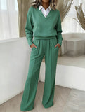 Casual collar loose top and wide-leg pants set_CWSS01448