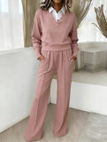 Casual collar loose top and wide-leg pants set_CWSS01448