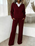 Casual collar loose top and wide-leg pants set_CWSS01448