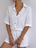Lapel Beach Vacation Casual Lace-up Suit for Women