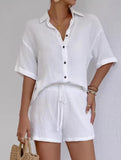 Lapel Beach Vacation Casual Lace-up Suit for Women