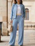 Zippered casual color-block suit for women_CWSS01455